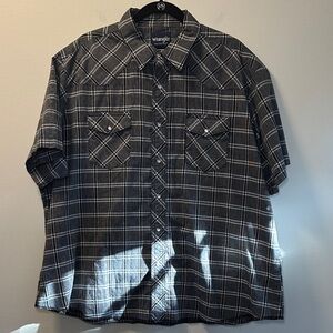 Wrangler Men’s Black/White Plaid Short Sleeve Pearl Snap Western Shirt Sz 2XL